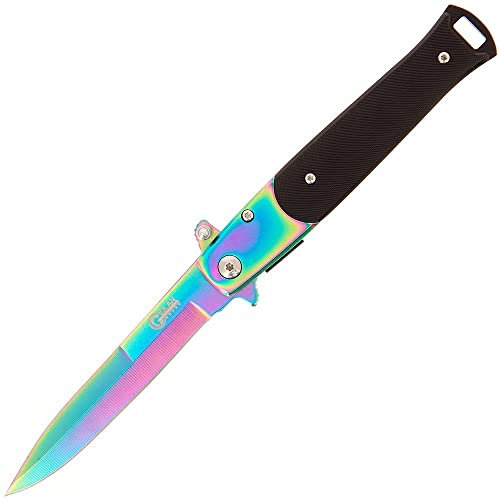 G8DS® Einhandmesser Rainbow Effect federunterstützt Camping Outdoor Secrurity (Rainbow/Black)