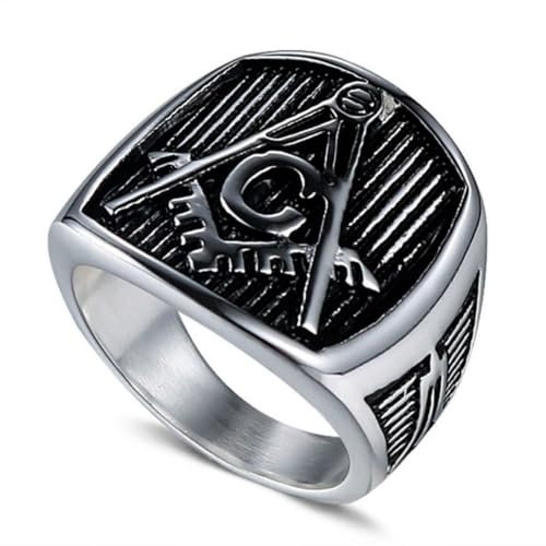 PikaLF Freimaurer Ring für Männer, Freimaurer Ring, Vintage Freimaurer Symbol Freimaurer Ringe, Hip Hop Biker Ring, Retro religiöse Amulett Ring, Punk Freimaurer Schmuck (19.8)