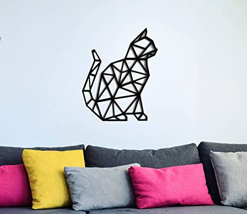 Pet-Jos Katze Wanddeko Holz Katze Wanddekoration Katze Deko Wall Art 38 cm Geometrische Ornamente Minimalistische Wandkunst Hängende Dekoration
