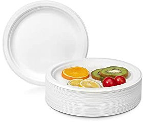 Piatti di carta super rigidi, piatti di bagassa usa e getta bianchi, amichevoli, 100% biodegradabili e compostabili, perfetti barbecue e feste, confezione da 100 (17,8 cm)
