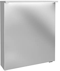 FACKELMANN Oxford LED-Spiegelschrank – 60 x 70 x 20 cm in Weiß, 1 Soft-Close Tür mit Innenspiegel und 2 Glaseinlegeböden, Elektrobox mit Schalter und Steckdose, Made in Germany