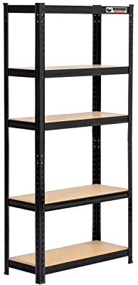 Rhino Racking - 5 Bays - 5 Tier Heavy-Duty Industrial Storage Shelves - Black - 150x75x30cm