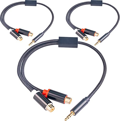 3.5mm Male to 2 RCA Female Jack Stereo Audio Cable Y Adapter Gold Plated Red and White to Headphone Cable Compatible iPhone iPod iPad MP3 TV DVD Player DJ Controller Mixer Speaker, 11.8（3pack）