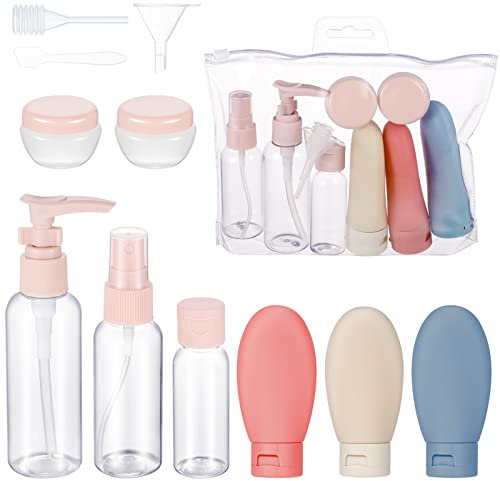 AUXSOUL 11 Stück Reiseflaschen Set zum Befüllen, Reise Befüllen Toilettenartikel mit Tasche, Auslaufsicher Reisegröße Behälter, NachfüLlbar Leere Reiseflaschen für Toilettenartikel