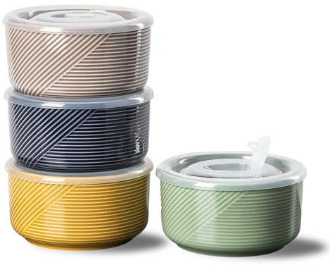 Adewnest Keramikschale mit Deckel: 12.7 cm Porzellanschalen Set mit Deckel für Mittagessen, Picknick,Vorbereitungsschalen für Küche,Mikrowellengeeignet Servierschalen 4er Set 600 ml (warm)