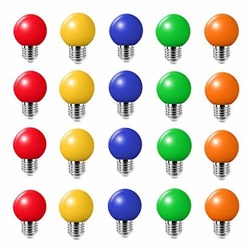 20er Pack Farbige Glühbirnen LED 2W E27 G45 Beleuchtung Glühbirnen, LED Farbige Golf Kugel Glühbirne für Haus Dekoration, Garten, Party, Hochzeit, Weihnachten, Feier,rot gelb blau grün orange