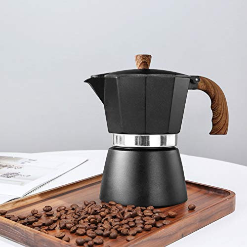 FIYSON Espressokocher Klassische Mokakanne 150/300 ml Italienischer Espressokocher Espresso Mokka Maker Mokkakanne,Moka Express Espressokocher mit Holzgriff für Büro, Zuhause, Küche (300 ML)