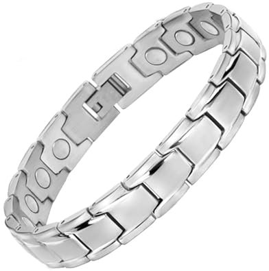HAQI Bracelet magnétique pour homme et femme en argent, 3500 Gauss Bracelet à aimants puissants comme cadeau pour femme (21.5cm, Argenté)