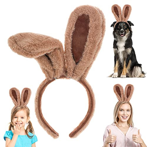 Sibba Serre-Tête Oreilles de Lapin en Peluche 1 Pièce Accessoire Pour Pâques Cosplay Fête à Thème de Noël Déguisement pour Enfants Filles et Femmes (Motif éPais Marron)
