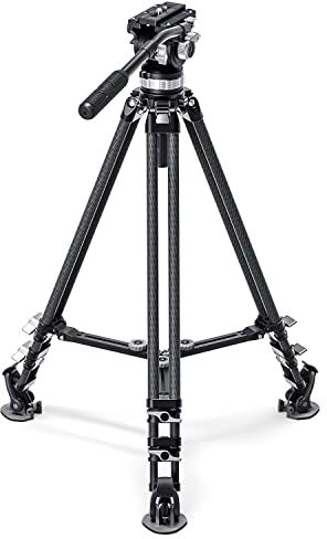 Leofoto LVC-193C Carbon Fiber Twin Leg Video Tripod+BV-15 Fluid Head | 75mm Integrated Bowl with Leveling Base, with Handle, adjustable pan/tilt drag, Arca plate and 22 lb load