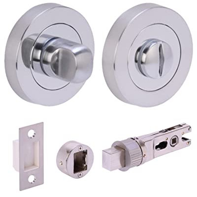 HANDLEZONE® Bathroom Toilet Door Thumb Turn and Release Bullet Round Deadbolt Kit - Dual Finish Polished/Satin Chrome - 76mm Bolt with 57mm Backset