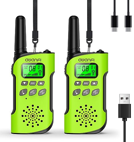 AWANFI Rechargeable Talkie Walkie Longue Portée Lampe Torche 8 Canaux des Enfants Adultes 2 Pièces, Walkie Talkie USB Type C pour Camping, Randonneé, Vélo, Cadeau Jouet pour Fille et Garçon