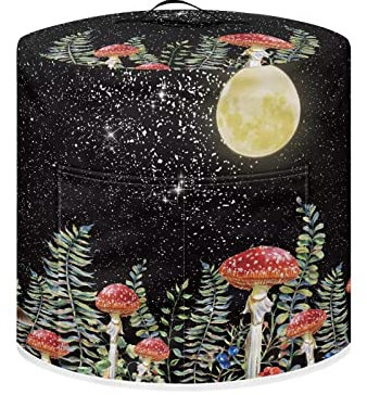 ZIATUBLES Runder Mond Pilz Blumendruck Slow Cooker Abdeckung kompatibel mit Topf 6 qt Slow Cooker, halten Sie Geräte sauber, Slow Cooker Staubschutz mit 1 Tasche für Zubehör