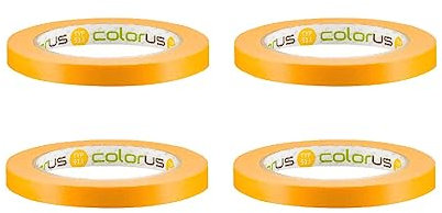 Colorus 4 x Profi Fineline Soft Goldband 12 mm x 50 m | Schmales Abdeckband für Lackierarbeiten | Maler Lackier Klebeband für exakte und scharfe Farbkanten | Konturenband Linierband Zierlinienband …
