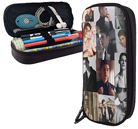 Hero Fiennes-Tiffin Trousse à crayons en cuir avec compartiments Grande pochette de rangement pour bureau collège, couleur, 5.0cm*10.5cm*20.5cm, trousse à crayons