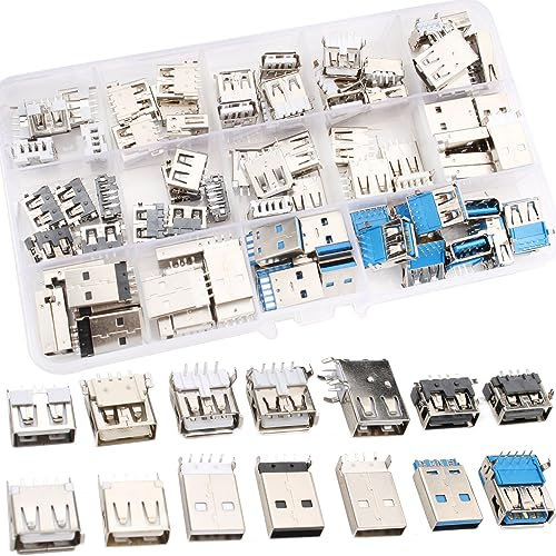 RUNCCI-YUN 95 PCS Conector USB 2.0/3.0 Tipo,USB 2.0/3.0 Conector De Soldadura,USB macho hembra conector, conector usb 2.0/3.0 Tipo A Surtido Kit PCB montaje DIY soldadura piezas de reparación