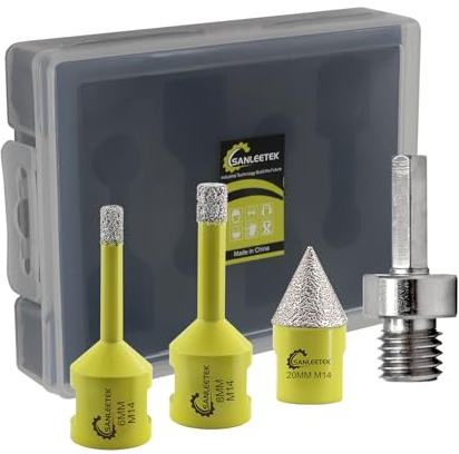 Foret Diamant Kit Trepan Carrelage - 4pcs 6/8mm Scie Cloche+20mm Mèches de Chanfrein+Adaptateur Hexagonal pour Carrelage Céramique Porcelaine Marbre Granit M14 Filetage SANLEETEK
