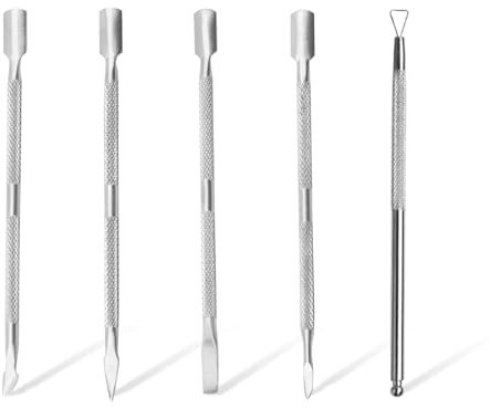 EUPSIIU 5 Pack Cuticle Pusher and Cuticle Cutter Set, Dead Skin Nail Cleaner Tools, Pedicure Manicure Tools, Nail Gel Polish Remover Tool, Dead Skin Remover for Fingernails and Toenails (Silver)
