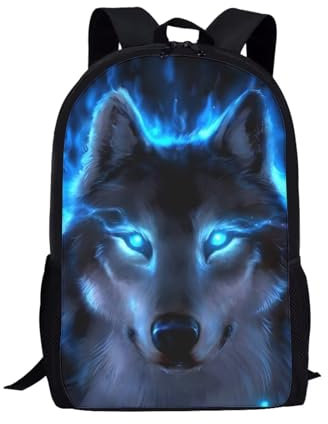 Belidome Kinder-Schulrucksack mit seitlichen Netztaschen, große Büchertasche, Tagesrucksack, Schulterrucksack, Wolf 7, Einheitsgröße