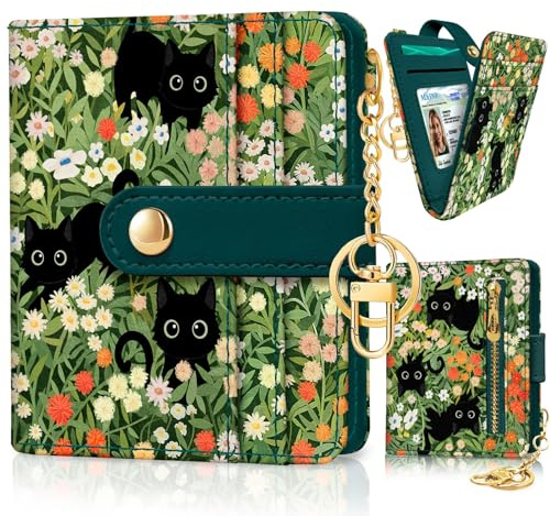 Jogjam Black Cat Floral Rfid Women Wallet, Small Slim Credit Card Holder
