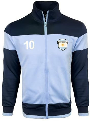 Just 4 Kicks Argentinien-Jacke für Herren, durchgehender Reißverschluss, Nummer 10, Argentinien-Fußball-Trainingsjacke mit Reißverschlusstaschen, Blau, M