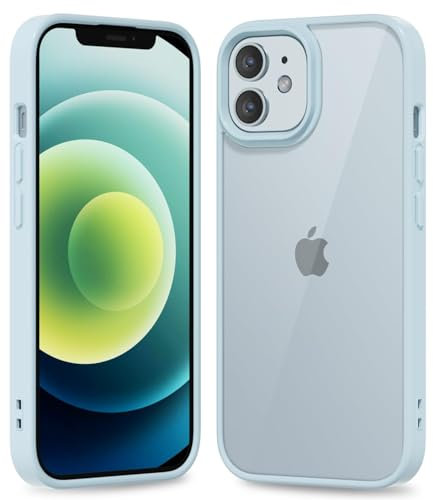 oakxco Thin Slim Clear case for iPhone 12/ iPhone 12 Pro, Transparent Hybrid Hard Shell Plastic & Soft Silicone Rubber Bumper, Non-Yellow Acrylic Protective Lightweight Cover for Women, Light Blue