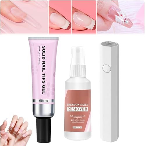 Magic Solid Nail Glue Kit 3-in-1 Nail Art Kits, Solid Nail Glue Gel for Press On Nails, Strong Adhesive Soild Nail Glue, Strong Nail Glue Gel, for Salon Art at Home