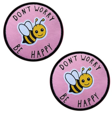 2 St. Dont Worry Be Happy Flicken Aufnäher Inspirierend Bienen Patch mit Verschluss für Kleidung Taschen Rucksack Uniform Weste Hundegeschirr Militär Taktisch Biker Moto Dekorationen