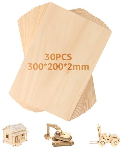 LOPYXBR 30 Stück Sperrholzplatte 2mm, 300x200mm Sperrholz, Unbehandeltes Holz Sperrholzplatten für Laserprojekte, DIY Modell, Bastelarbeiten und Schneiden