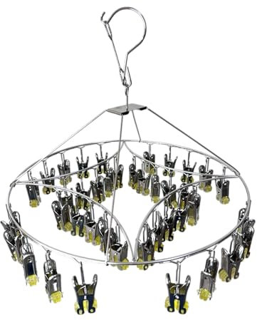 CHERRY GLOBAL Quick Release Round Stainless Steel Laundry Drying Rack with 40 Clips,Swivel Hook Wind-Proof Clothes Hanger Rack for Sock, Bras, Underwear, Laundry Accessories
