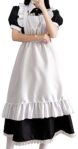 Lolita Kleid Damen, Maid Dress Halloween Frauen|Cosplay Anime Halloween Kostüm Maid Outfit Niedliche Maid Kostüm für Halloween Maid Costume Große Größen Mittelalter Kleidung Steampunk Schwarz