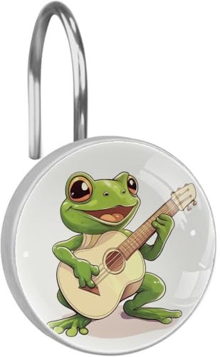 Ganci per tenda da doccia con chitarra rane, 12 anelli per tenda da doccia in vetro antiruggine per bagno, ganci decorativi circolari e ganci per asta da doccia