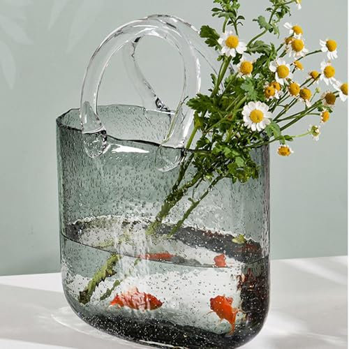 Klare Handtasche Vase Glas Vasen Abstrakte Deko Vase Moderne Schicke Vase Kreative Handtaschen Klarglas Blumenvase Mit Griffen Für Heimdekoration Wohnzimmer 28x19,5 cm