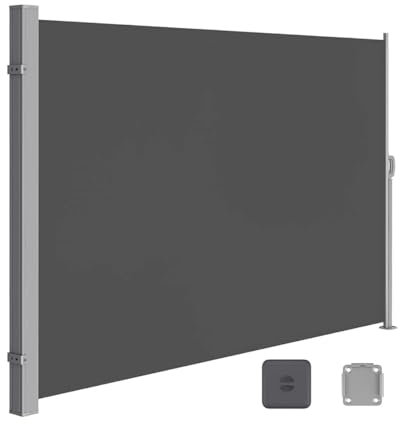 Toldo lateral retráctil de aluminio beige de 180 x 400 cm para privacidad de jardín, parabrisas para balcones y terrazas, gris (160 x 350 cm)