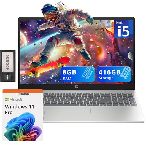 HP Pavilion - Computer portatile FHD IPS antiriflesso da 15,6, Intel i5-1235U, 8 GB di RAM, 416 GB di memoria (SSD da 256 GB + set di docking station da 160 GB), scheda grafica Intel Iris Xe, Num Pad