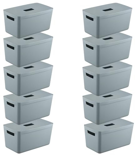 IDEA HOME FLEXISTORE 10 Stück Aufbewahrungsbox Kunststoff Organizer Box Körbe Aufbewahrung Kunststoffbox für Badezimmer Regal mit Deckel 8L Blau