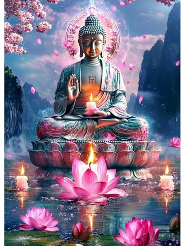 CEOVR Peinture Diamant Adulte Bouddha et Lotus 5D Diamond Painting Complet,DIY Painting Diamant,Bouddha Diamant Kit Adulte 30x40 cm