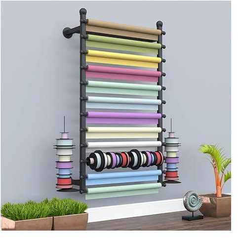 Organizzatore di Nastri, Supporto per bobina, Rastrelliera porta nastro nero for pareti commerciali, grande dispenser multifunzione for carta artigianale for confezioni di fiori/regali(39.3X7.8X47.2in