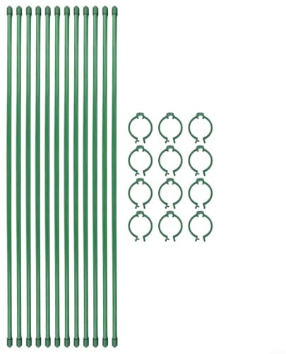 Lot de 12 solutions de tuteur en fibre de verre verte pour améliorer la stabilité des plantes à tige unique en extérieur (45 cm)