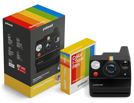 Polaroid - Now+ Gen 3 - Sofortbildkamera mit Bluetooth-Verbindung - Bundle Kamera + Farbfilm (16 Fotos) Schwarz (6562)