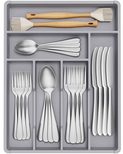 Lifewit Besteckeinsatz für Schubladen Schmal, 31 x 41 x 4,6 cm Besteckkasten, 6 Fächer Schublade Besteck Organizer für Küche, Kleiner Kunstsoff Besteckhalter Besteckkorb für Löffel/Gabeln/Messer, Grau