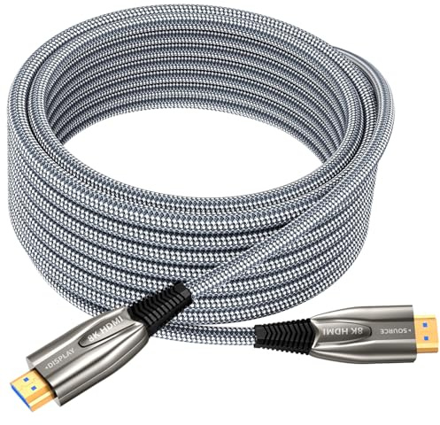 Ploiwue Cable de fibra óptica HDMI 8K de 10 m de nailon trenzado óptico activo AOC 2.1 cable de 48 Gbps, cable de ultra alta velocidad, función para HDTV/Proyector de cine en casa, caja de juegos
