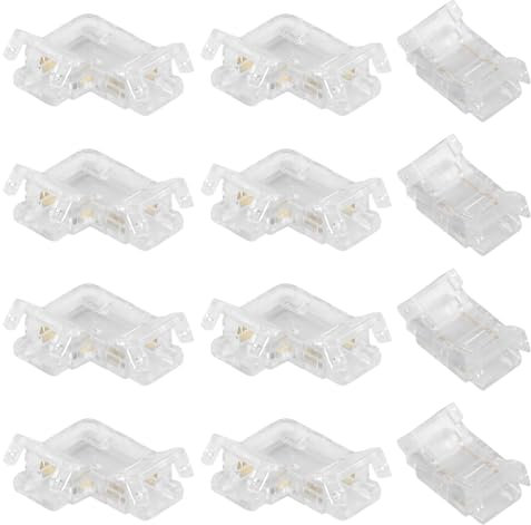 12PCS Connecteur LED COB 2 Pin 8mm pour Raccord LED Strip, Inclus 8 Connecteur Ruban LED L sans Espace et 4 Connecteurs Intermédiaires Transparents, Compatibles avec Rubans LED 12V/24V 8mm