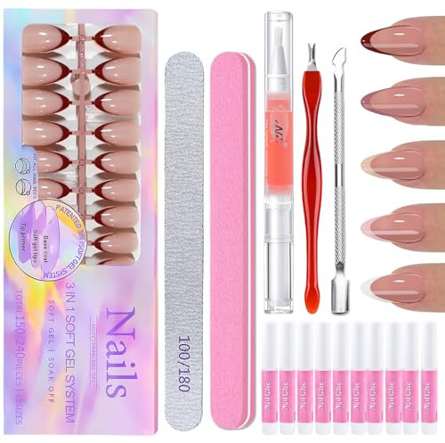 Falsche Nägel Set - 150 Stück Nägel Zum Aufkleben French - 5 Farben Nackte Serie Künstliche Fingernägel - Französisch Press on Nails Almond Mittel für Mädchen Frauen (Medium Mandel)