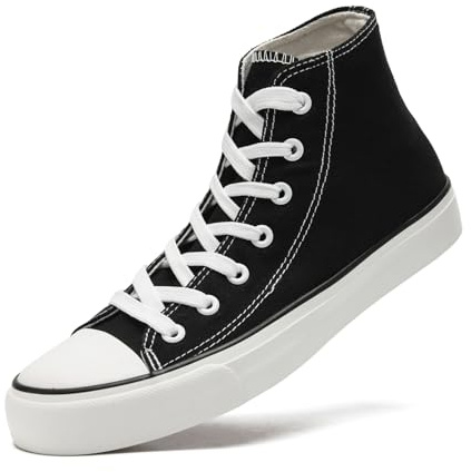 sharllen High Top Trainers Women Canvas Sneakers Ladies Lace Up Canvas Shoes for Men Women Plimsolls Pumps Casual Tennis Shoes(Black 260)