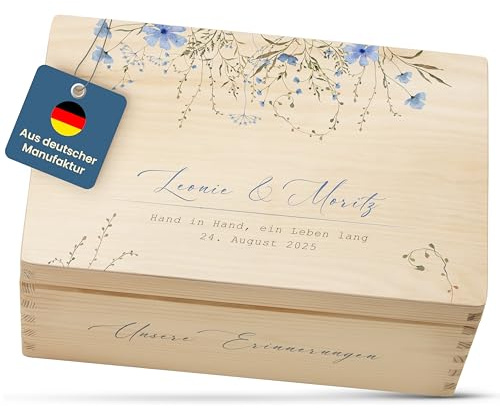 Amari ® Personalisierte Erinnerungsbox aus Holz | Vergissmeinnicht (001.15) | Individuelles Hochzeitsgeschenk Erinnerung Hochzeit Personalisiertes Holzkiste