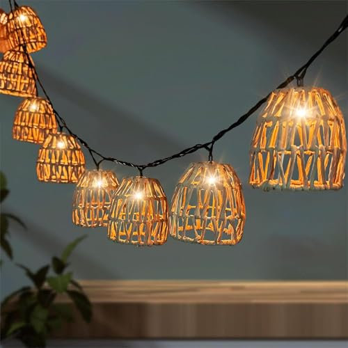10er LED Lichterkette Außen,LED Rattankugel Lampion,Wasserdicht Lichterkette Außen,Innen Batteriebetrieben,Wasserdicht Lichterkette Außen für Garten,Balkon, Party,Zimmer