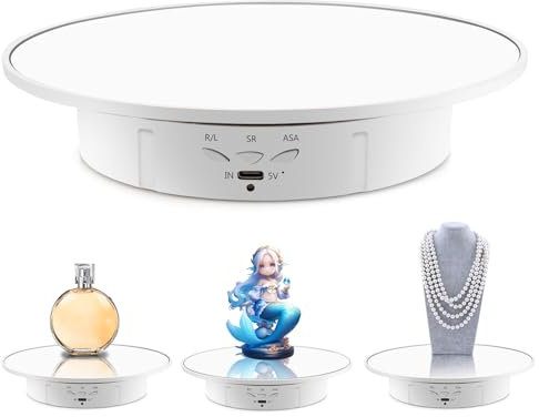 Leadleds 360 Degree Motorized Rotating Turntable, 5KG Load, Remote Control Electric Rotating Display Stand for Product Photography, Jewelry, Watch, Digital Product Display- 7.87 Inch (White)