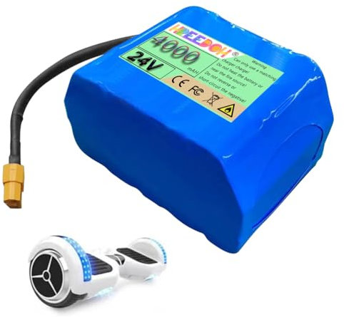 FREEDOH Batería de Repuesto para Patinete eléctrico de 24 voltios, 24 V, 4000 mAh, de Iones de Litio, para Motor de Hoverboard de 0 a 100 W con BMS.