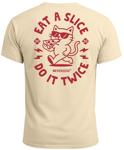 Neverless® Backprint T-Shirt Herren Pizza Katze Spruch– Rückendruck im Comic-Stil – Printshirt Baumwolle Fashion Streetstyle